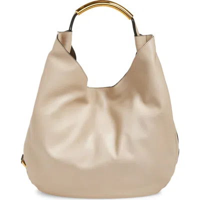 Moschino Handle Me Sheepskin Leather Hobo Bag In Brown