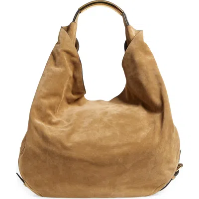 Moschino Handle Me Suede Hobo Bag In Beige