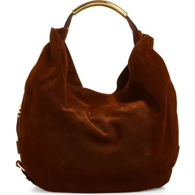 Moschino Handle Me Suede Hobo Bag In Brown