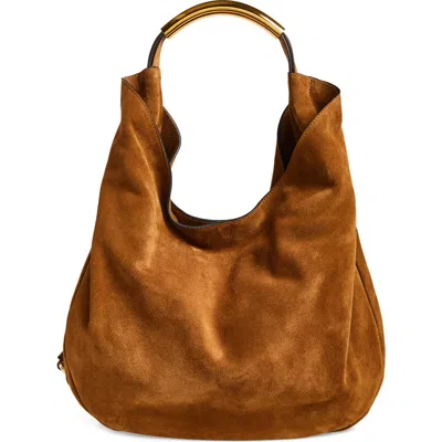 Moschino Handle Me Suede Hobo Bag In Tobacco