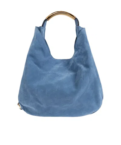 Moschino Medium Handle Me Suede Tote Bag In Blue