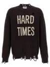 Moschino Distressed Ribbed Sweater With Cuffs And Hem In Brown
