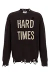 Moschino Distressed Ribbed Sweater With Cuffs And Hem In Brown