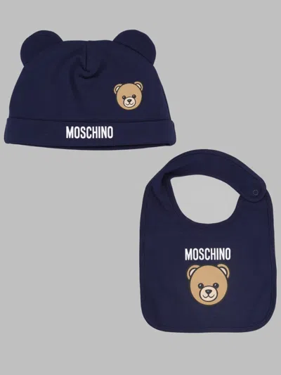 Moschino Hat & Bib Set For Kids In Blue
