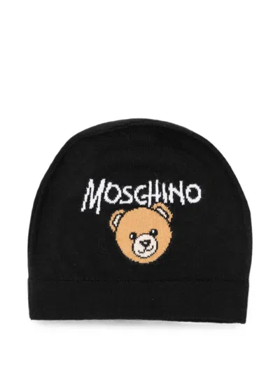 Moschino Kids' Hat With Inlaid Bear Logo In Black