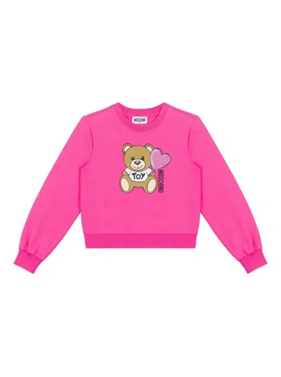 MOSCHINO PINK CREWNECK SWEATSHIRT WITH LOGO PRINT ON THE FRONT IN COTTON STRETCH GIRL