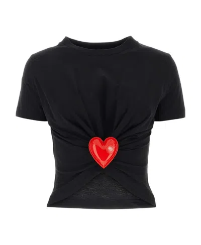 Moschino Heart-appliqué Draped T-shirt In Black