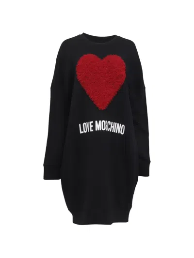 Pre-owned Moschino Heart-applique Mini Dress In Black