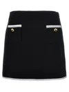 Moschino Heart-button Crepe Skirt With Grosgrain Detail In Black
