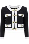 Moschino Heart-embellished Cropped Jacket In Fantasia Nero (white)