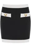 Moschino Couture Heart Buttons Crepe Miniskirt In Fantasia Nero (white)