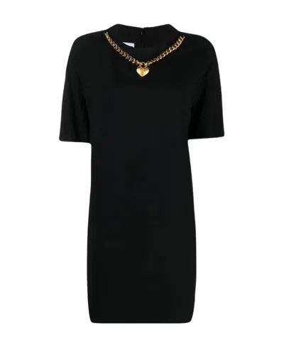 Moschino Heart-charm Crepe Minidress In Black