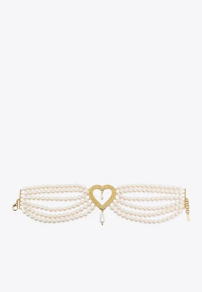 Moschino Heart-charm Faux Pearl Choker In White