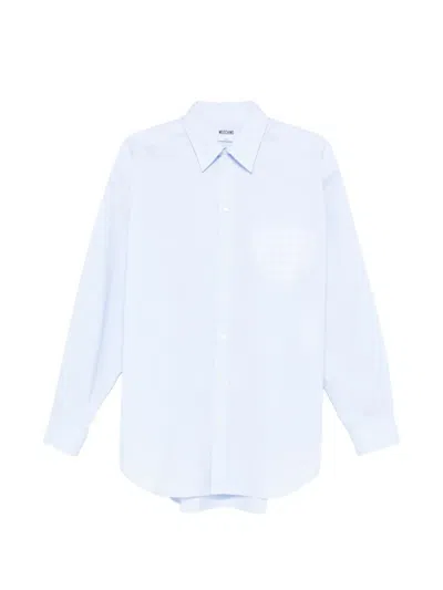 Moschino White Silk And Nylon Shirt With Heart-shaped Pocket In Blue