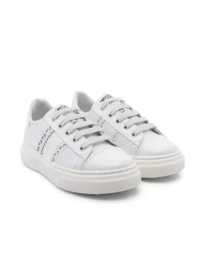 Moschino Kids' Heart Cut-out Sneakers In White