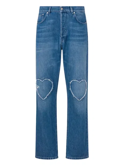 Moschino Heart-cutout Cotton Jeans In Blue