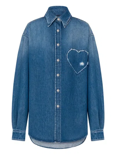 Moschino Heart-detail Long-sleeve Shirt In Blue
