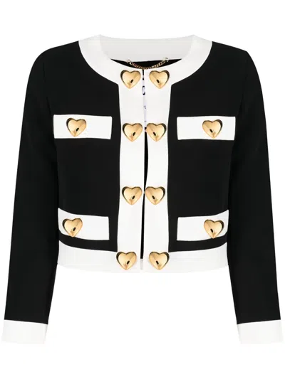 Moschino Cropped Jacket With Heart-shaped Buttons In Black