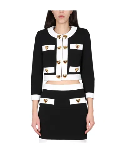 MOSCHINO HEART-EMBELLISHED CROPPED JACKET