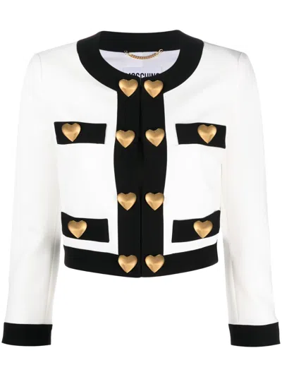 Moschino Heart-embellished Cropped Jacket In White