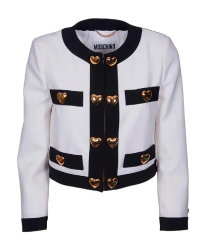 Moschino Heart-embellished Cropped Jacket In White
