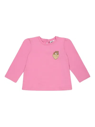Moschino Babies' Heart-embellished Long-sleeve T-shirt In Pink