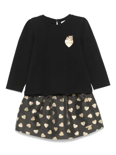 Moschino Babies' Heart-embroidered Skirt Set In Black