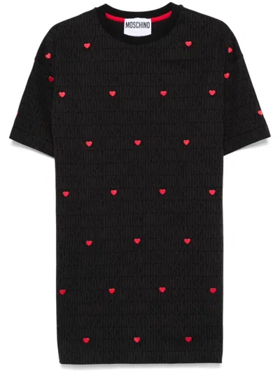 Moschino Heart-embroidered T-shirt In Black