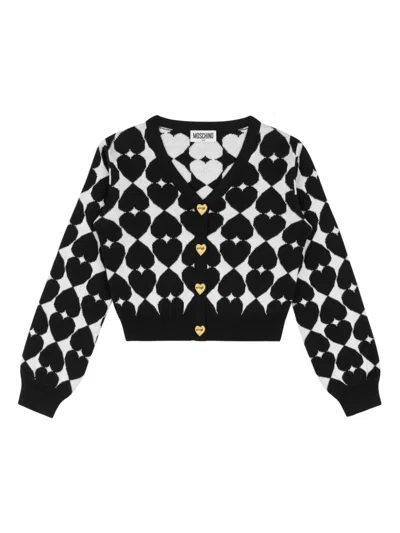 Moschino Heart Embroidery Cardigan In Black