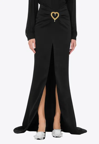 Moschino Heart Embroidery Envers Maxi Skirt In Satin