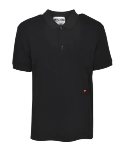 Moschino Heart-embroidery Polo Shirt In Black