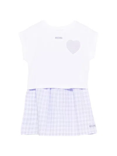 Moschino Kids' Heart Gingham Dress In White