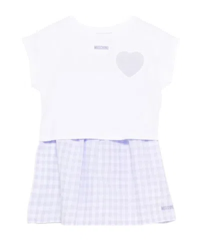 Moschino Kids' Heart Gingham Dress In White
