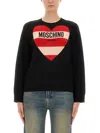 Moschino Heart Graphic Knit Sweater With Crew Neckline In Black