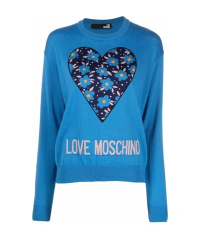 Moschino Heart Intarsia Rib-trimmed Jumper In Blue