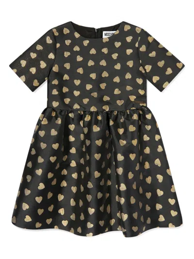 Moschino Kids' Heart-jacquard Dress In Black