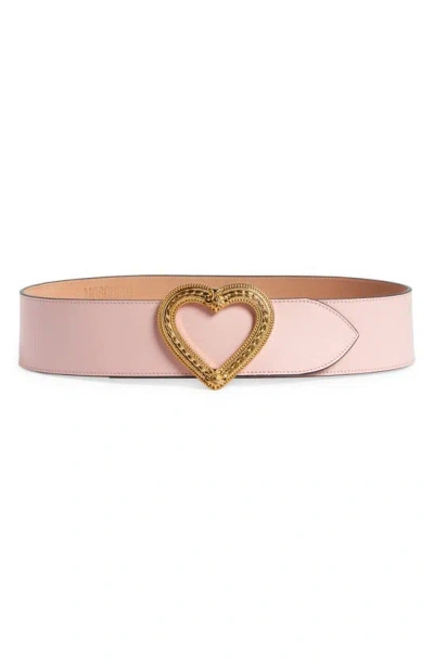Moschino Heart Leather Belt In Pink