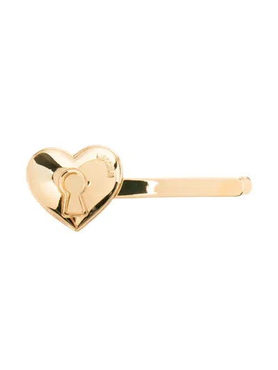 Moschino Heart Lock-charm Hair Pin In Gold