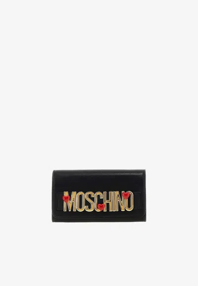Moschino Heart Logo Lettering Wallet In Black