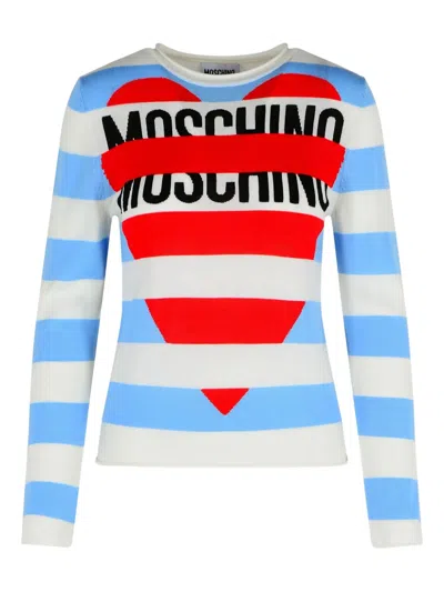 MOSCHINO HEART-LOGO STRIPED SWEATER
