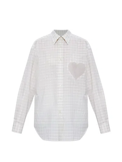 Moschino Plaid Check Long-sleeved Shirt With Heart-patch In Gray