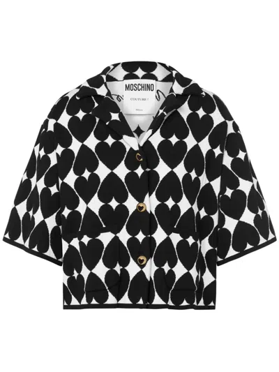Moschino Heart-motif Knitted Cotton Shirt In Black