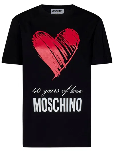 Moschino Heart-motif Printed Crewneck T-shirt In Black
