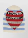 Moschino Heart Pattern Ribbed Striped Hat In Blue