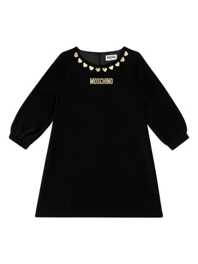 Moschino Kids' Heart-print Collar Dress In Black