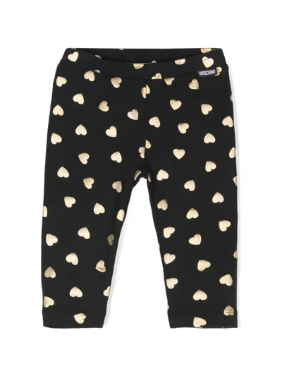 Moschino Babies' Heart-print Leggins In 黑色