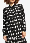 Moschino Camicia Stampa All Over Optical Su Raso Opaco Di Seta In Black