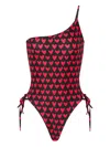 Moschino One-shoulder-badeanzug Mit Herz-print In Red