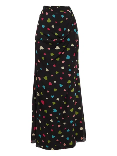 Pre-owned Moschino Heart-print Silk Skirt In Black