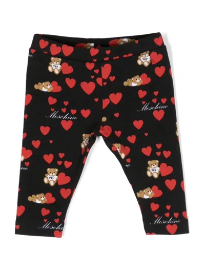 Moschino Babies' Heart-print Stretch Cotton Leggins In Black